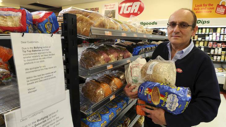 Ainslie IGA supermarket owner Manuel Xyrakis is waging a campaign against Tip Top Bakeries. Photo: Graham Tidy