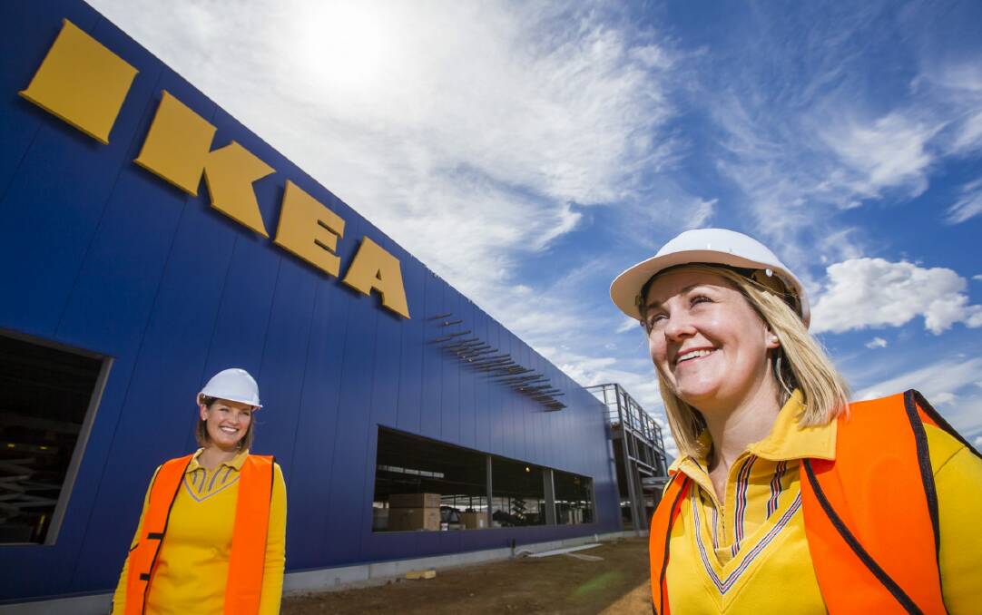 IKEA Canberra HR manager Charmaine Hick, right, and marketing manager Amanda Gillman on a tour of the IKEA Building at Majura Park. Photo: Matt Bedford