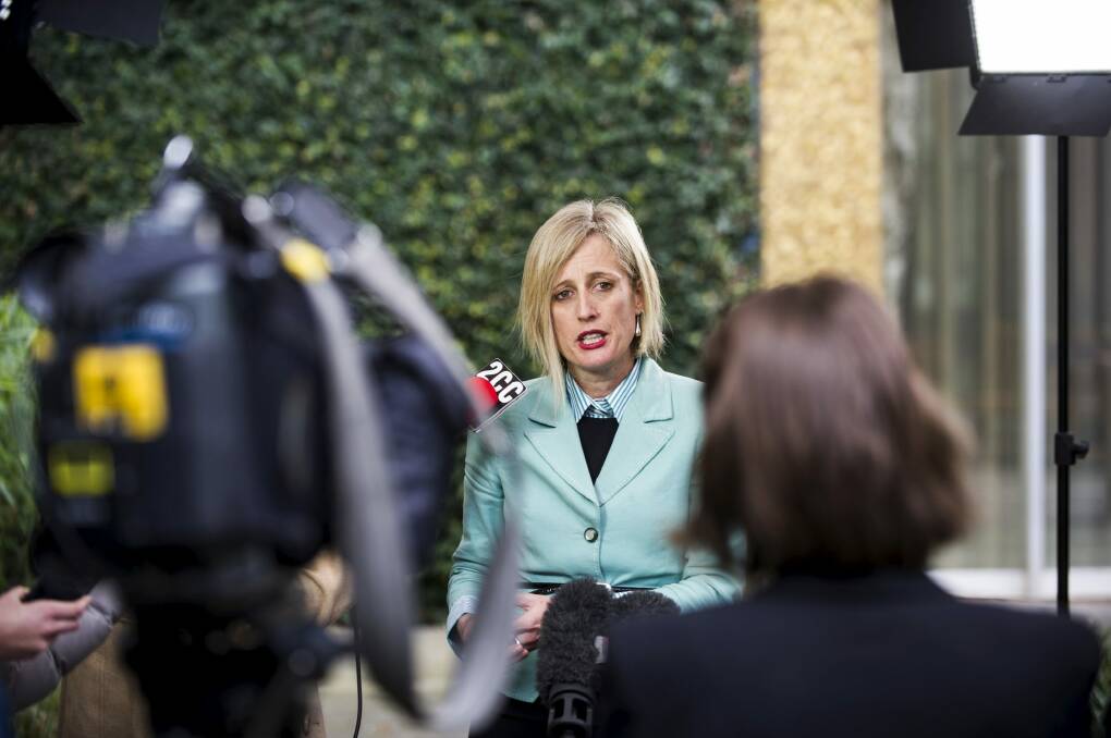 ACT Chief Minister Katy Gallagher faces questions from the media about Mr Fluffy. Photo: Rohan Thomson