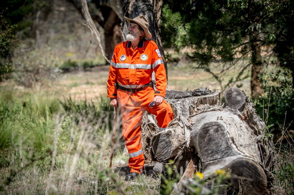 Graeme "Duck" Tonge, pictured above, has chalked up 50 years service to the ACT SES - the first volunteer to reach the milestone.  Photo: Karleen Minney