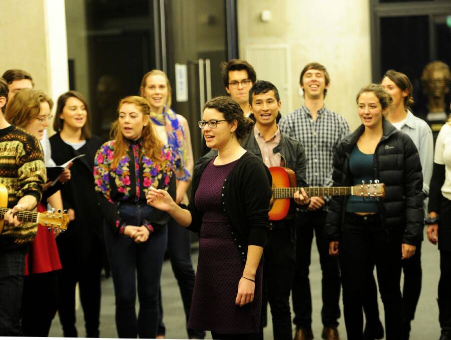 Lift up your voices: Olivia Swift leading new addition, CHOIR Canberra, at the ANU School of Music. Photo: Melissa Adams