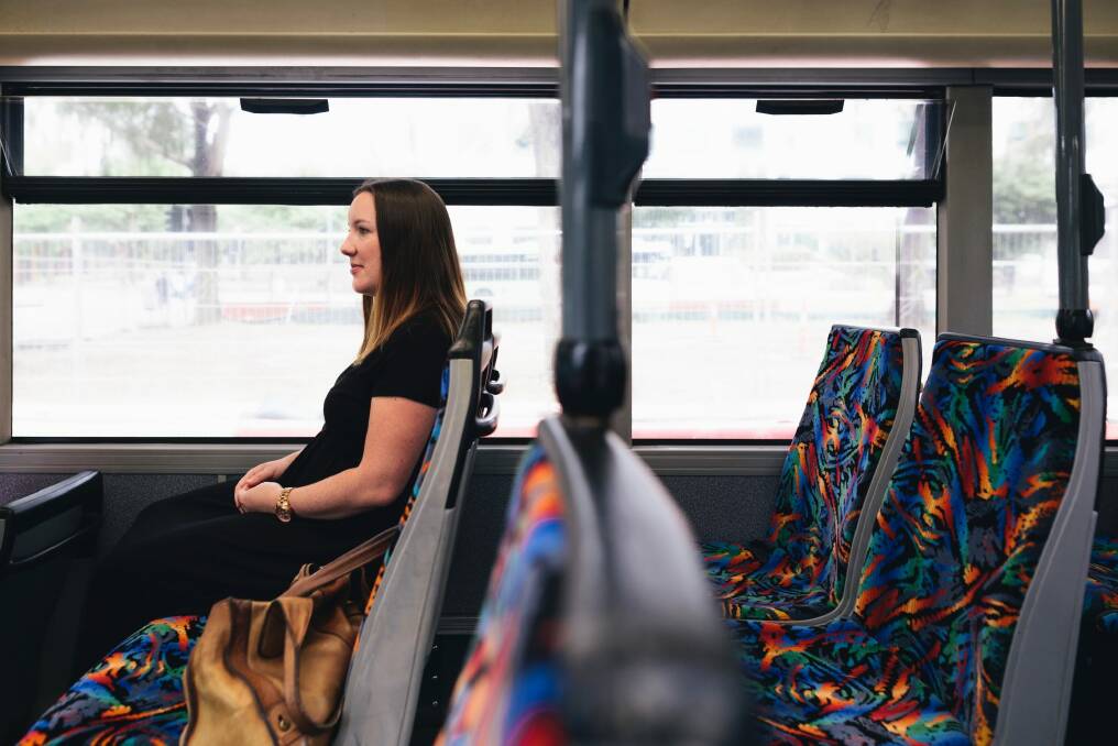 Canberra Times life and entertainment reporter Jil Hogan trying out the free City Loop bus service. Photo: Rohan Thomson