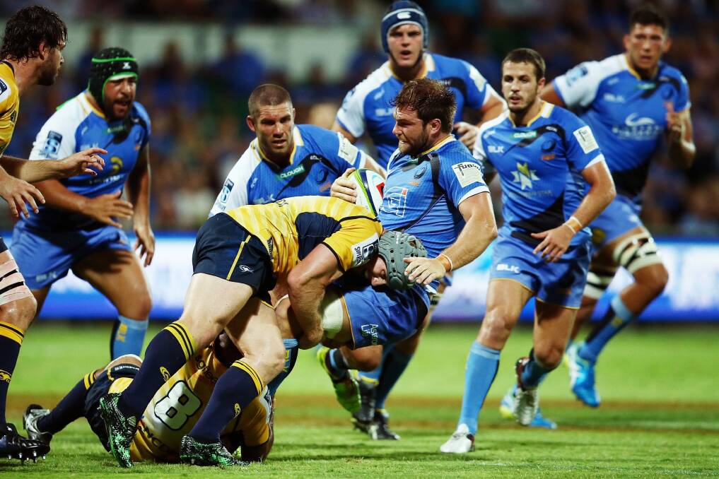 PERTH, AUSTRALIA - MARCH 11: David Pocock of the Brumbies tackles Ben McCalman of the Western Force during the round three Super Rugby match between the Western Force and the Brumbies at nib Stadium on March 11, 2016 in Perth, Australia.  (Photo by Morne de Klerk/Getty Images) Photo: Morne de Klerk
