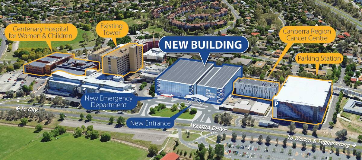 An artist's impression of the new Canberra Hospital building promised by the Liberals. Photo: Supplied