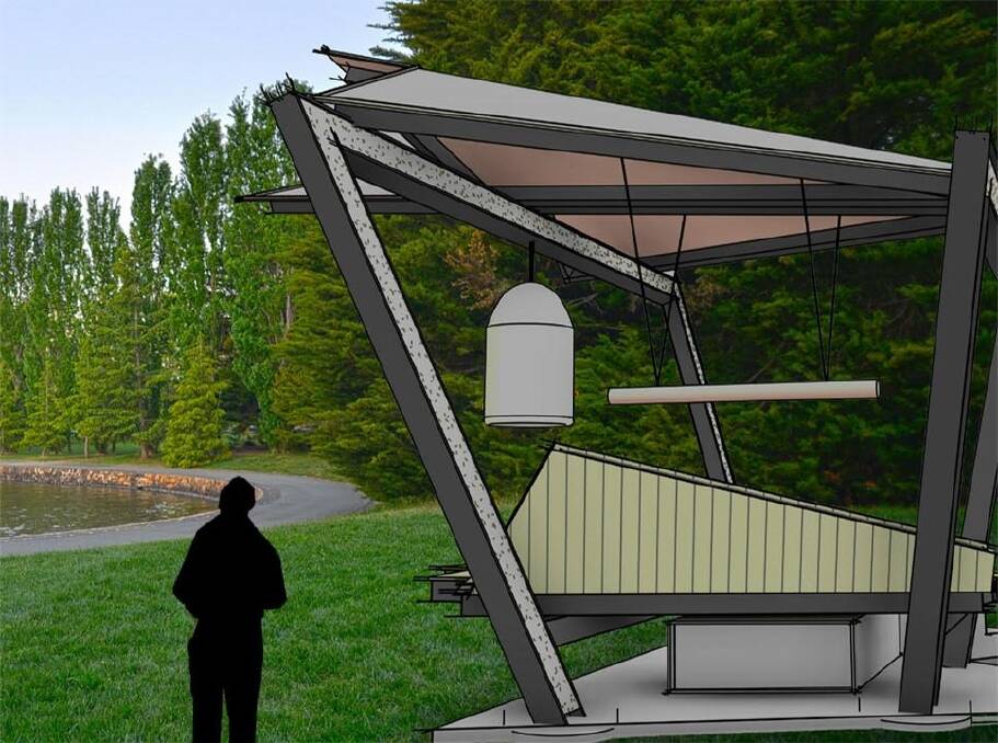 The design for the Canberra Peace Bell and pavilion which will be erected at the Canberra Nara Peace Park Photo: Supplied