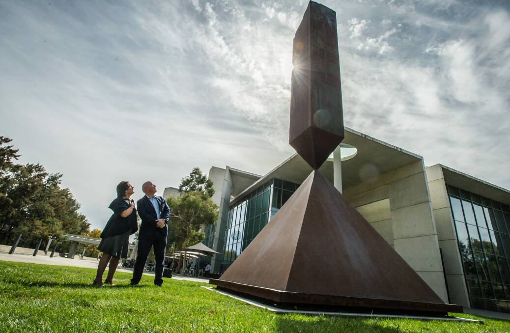 Director of the National Gallery of Australia Gerard Vaughan and senior curator international art Lucinda Ward admire Broken Obelisk.  Photo: karleen minney