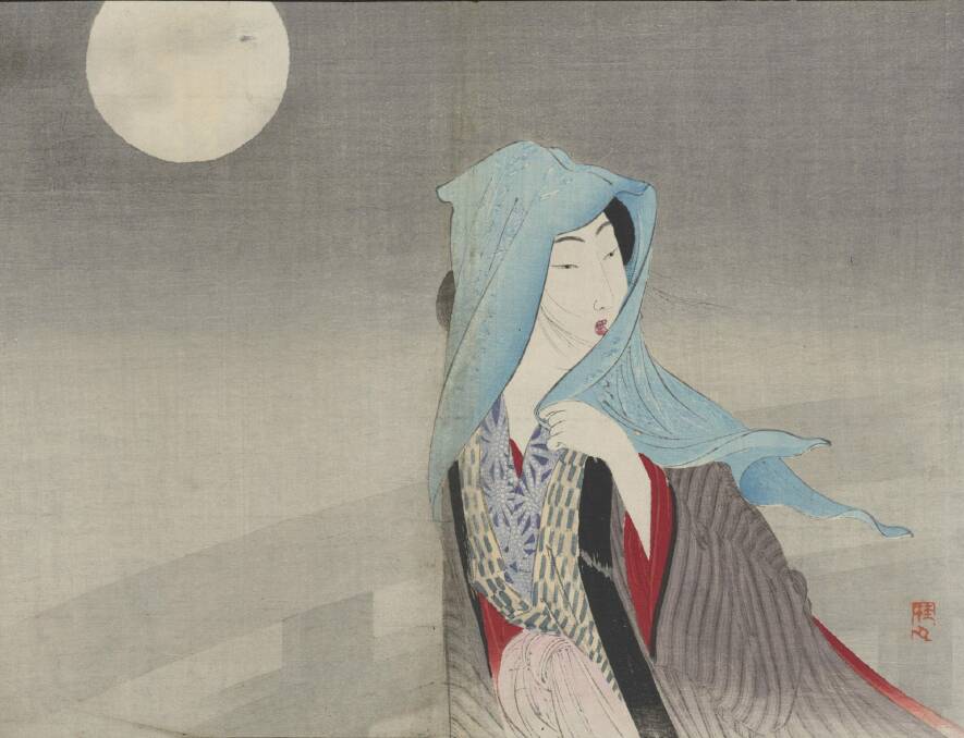 Keishu Takeuchi (1861-1942), Beauty under the moon (Gekka no bijin) 1896, in Melodrama in Meiji Japan.?From the Clough Collection of kuchi-e prints, National Library of Australia. Photo: Supplied