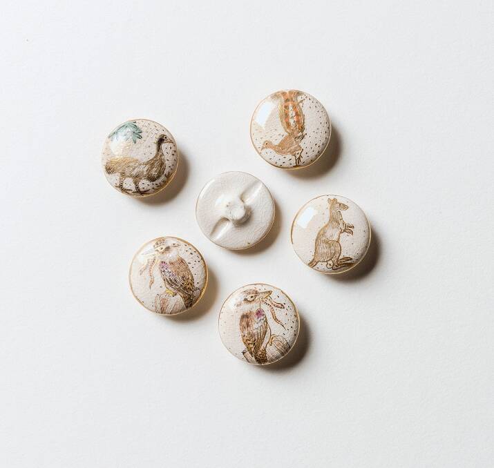 Ceramic buttons appear in <i>Eirene Mort - A livelihood</I> at Canberra Museum and Gallery.  Photo: Rob Little RLDI