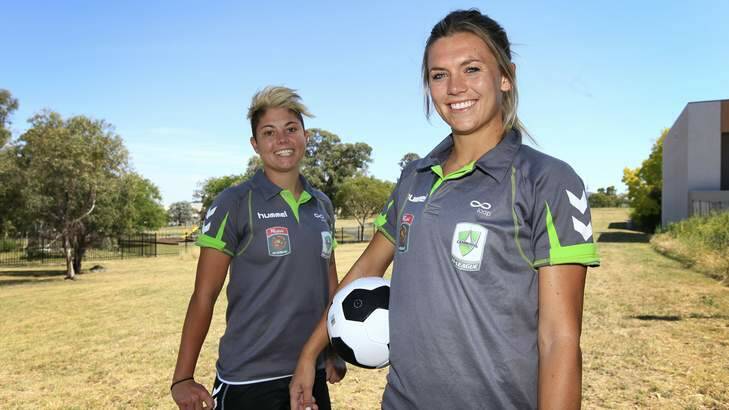 Canberra United strikers Michelle Heyman and Stephanie Ochs. Photo: Katherine Griffiths