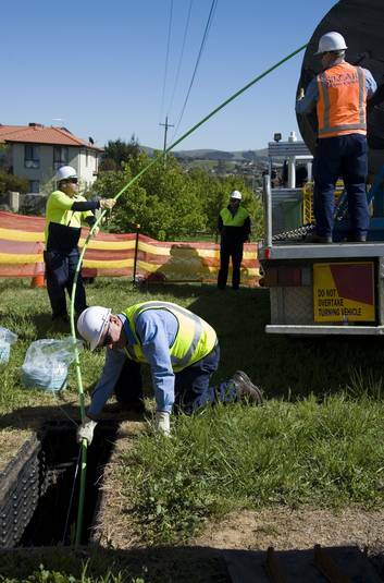 First fibre optic cabling for the NBN being laid out in Palmerston Photo: Elesa Lee