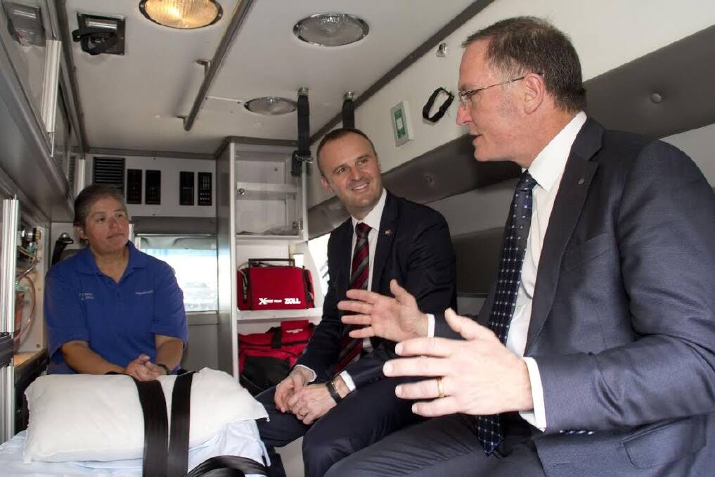 Peggy Fonseca, Aspen Medical USA director of Emergency Medical Services; ACT chief minister Andrew Barr and Glenn Keys, co-founder of Aspen Medical. Photo: Supplied