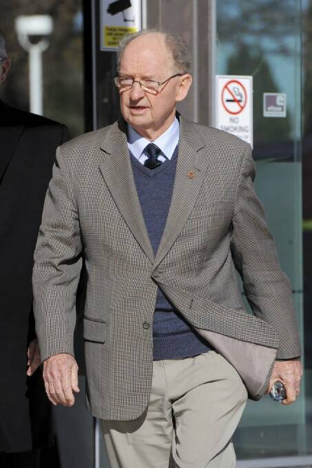 Marist Brother Alexis Turton, leaves the ACT Magistrates Court,
where the Royal Commission into child sexual abuse is taking place. Photo: Graham Tidy