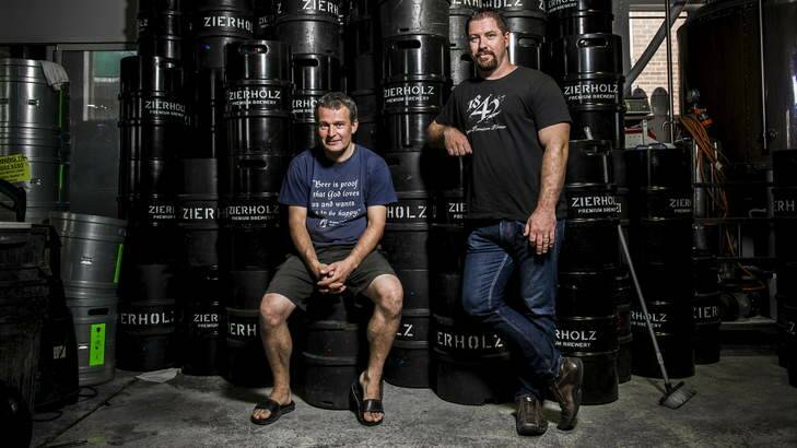 A group of craft breweries are organising a beer festival in Canberra. Zierholz's Christoph Zierholz and 1842's Mick Strickland at Zierholz Brewery in Fyshwick. Photo: Rohan Thomson