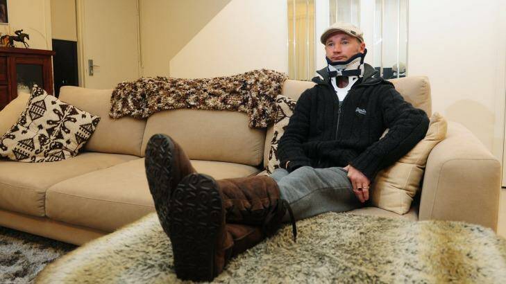 Canberra Jockey Brendan Ward is back home after he fractured his C2 vertebrae in a race fall at Wagga. Photo: Melissa Adams