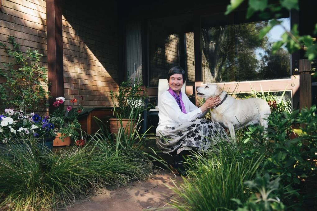Dr Sue Wareham OAM with her dog, Tipsy. Photo: Rohan Thomson