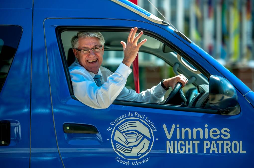 Barnie Van Wyk, CEO St Vincent de Paul is delighted to take the keys of a second Vinnies Night Patrol Van for the ACT area.  Photo: Karleen Minney
