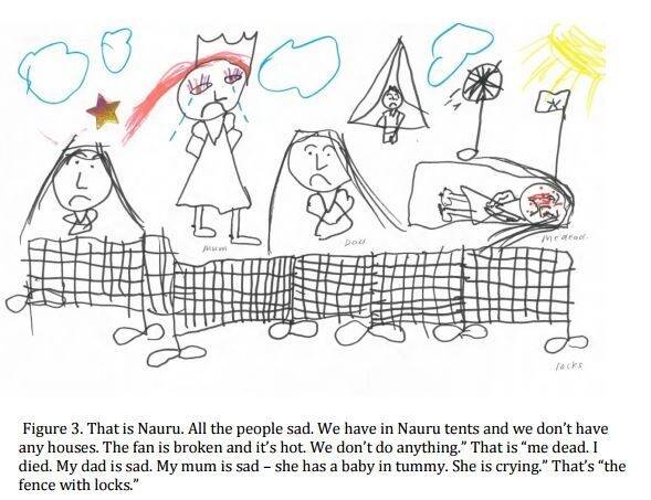 A drawing by a seven-year-old girl in immigration detention. Photo: Human Rights Commission