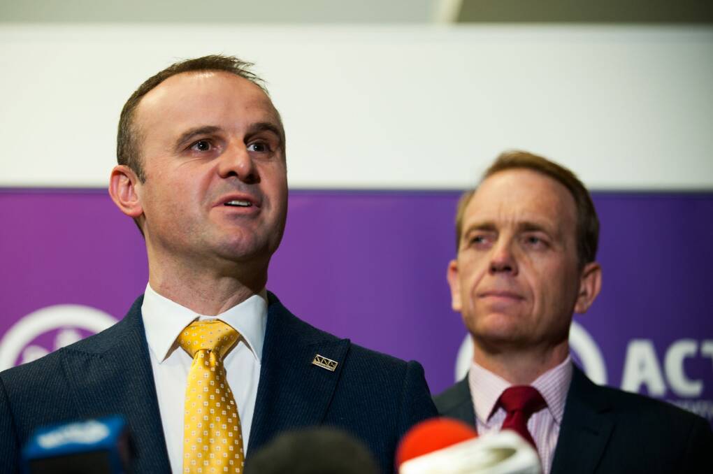 Chief Minister Andrew Barr, left, announced the family violence package on Tuesday to overwhelming support. Photo: Elesa Kurtz