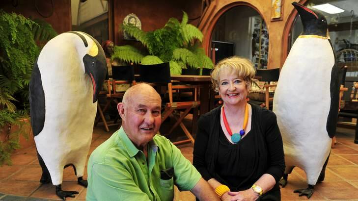 Alan and Julie Aston with their Emperor Penguin sculptures that are being made for Sydney's <i>Sculptures by the Sea</i> in Bondi. Photo: Jay Cronan