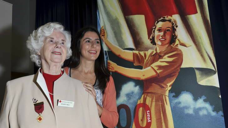 Long time Red Cross volunteer, 81 year old Betty Mills of Pearce and 21 year old youth volunteer, Breanna Gasson of Deakin, both spoke at the function about their experiences. Photo: Graham Tidy