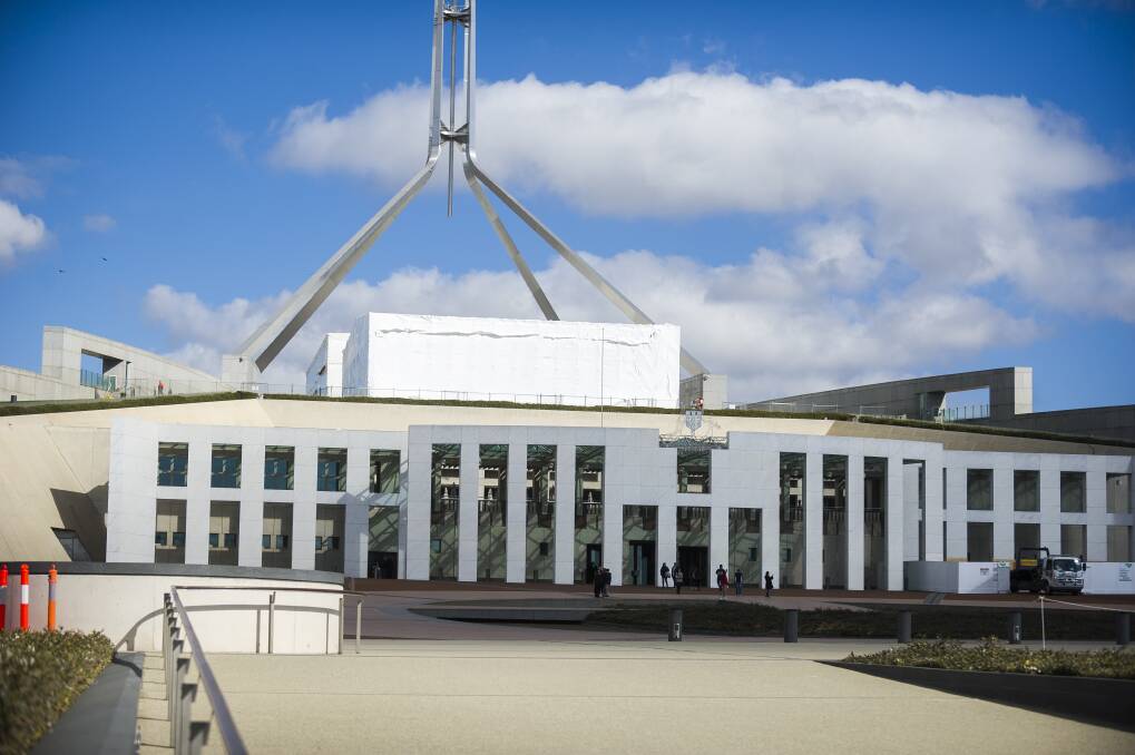The tent on top of Parliament House pictured this week. Photo: Dion Georgopoulos