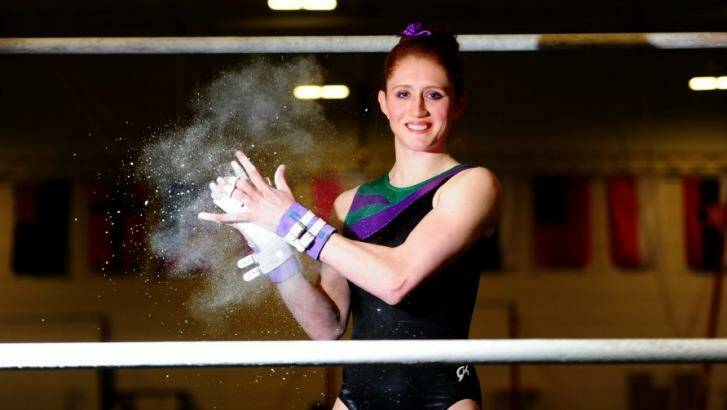 Gymnast Olivia Vivian during training at the AIS gymnastic centre before heading to the 2014 Glasgow Commonwealth Games. Photo: Melissa Adams