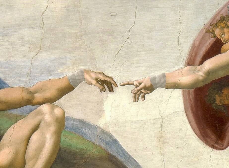 God and Adam, both suffering from arthritis. Photo:  Image by Benjamin Sutton for Hyperallergic.