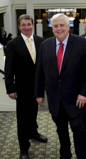 Clive Palmer (right) with ACT Senate candidate Wayne Slattery. Photo: Jay Cronan