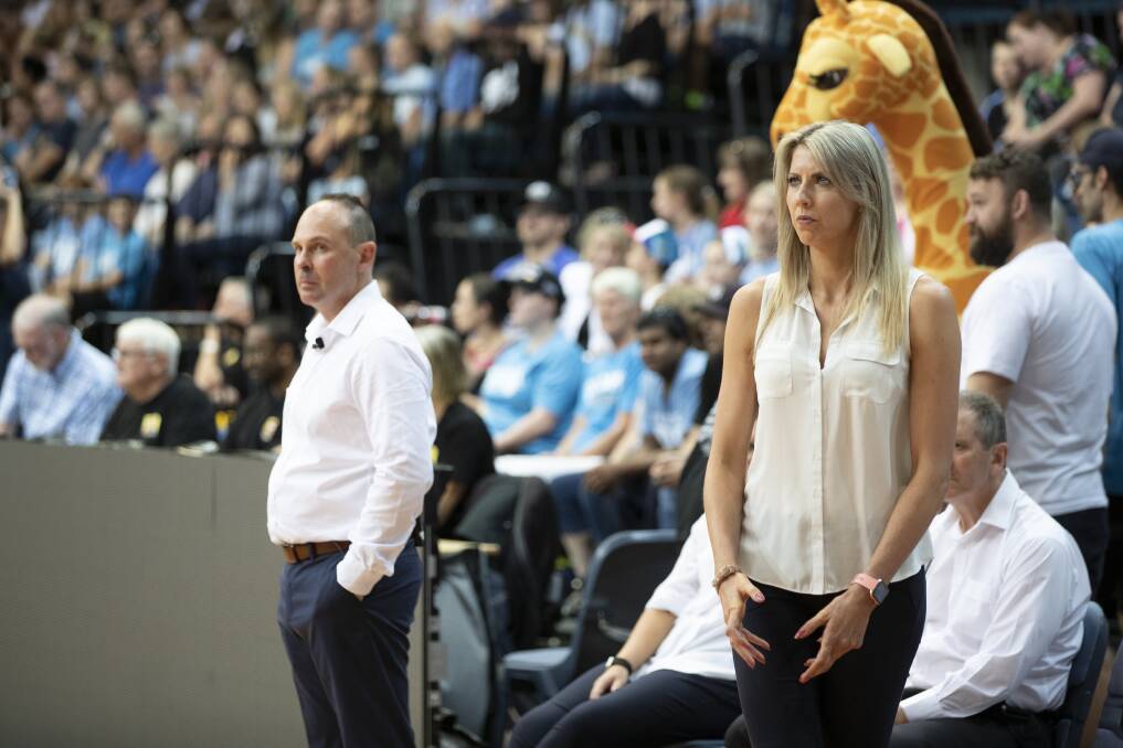 Canberra Capitals coaching staff Paul Goriss and Carly Wilson Photo: Sitthixay Ditthavong