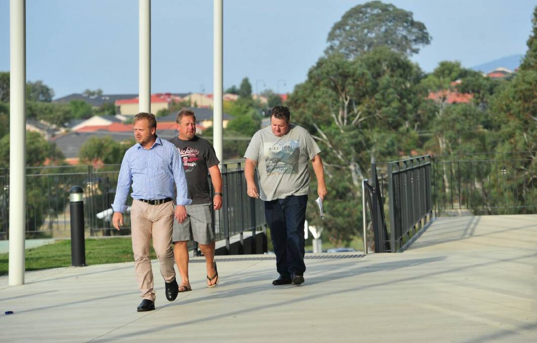 Canberra club rugby officials arrive for a meeting with Brumbies bosses at Brumbies HQ on Wednesday. Photo: Melissa Adams 