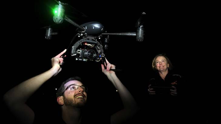 Brett White and his mum Kerry White are the first certified Unmanned Aerial Vehicle operator in Canberra. Photo: Melissa Adams