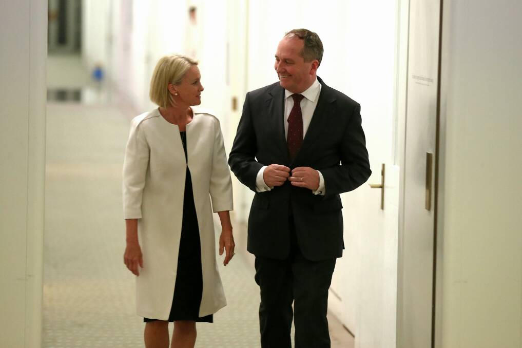 Leading the charge for decentralisation: Nationals leader Barnaby Joyce and his deputy Fiona Nash. 
 Photo: Alex Ellinghausen