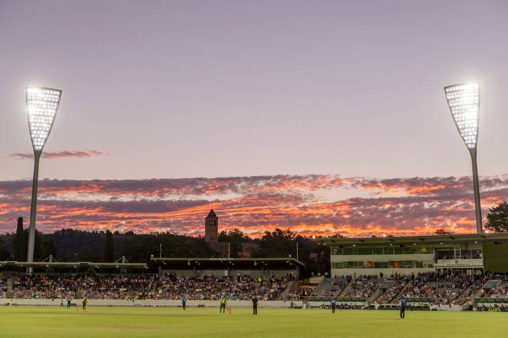 A view of Manuka Oval during the Prime Minister's XI clash with Sri Lanka. Photo: Jay Cronan