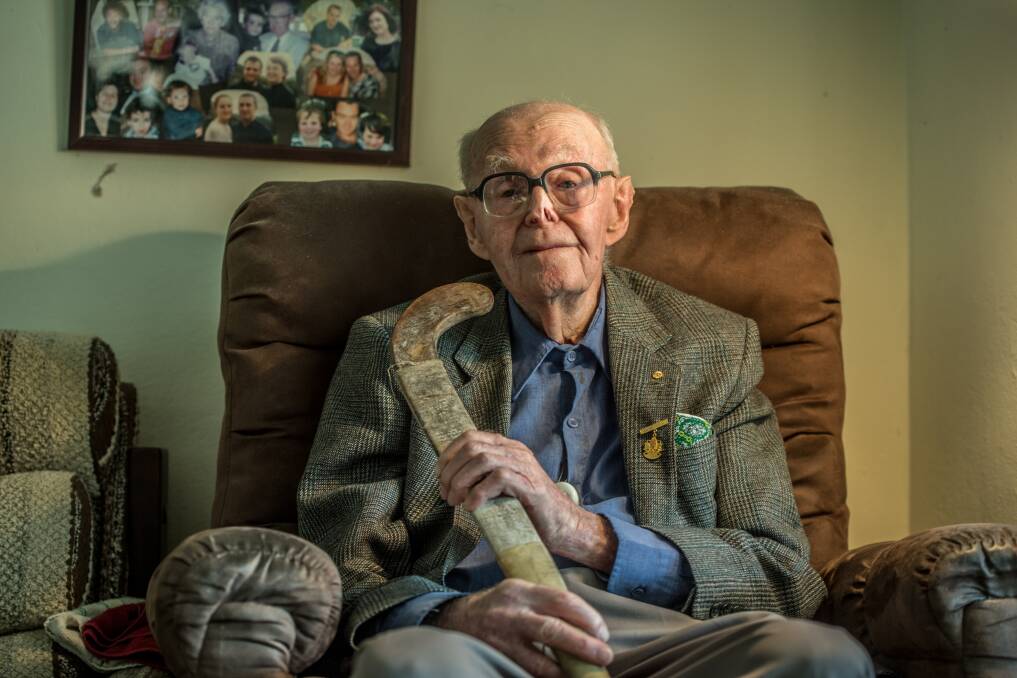 Max Hill turns 100: hockey has always been an important part of his life.  Photo: Karleen Minney