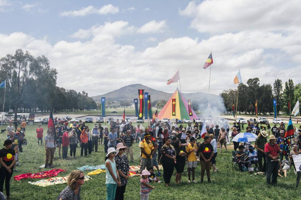 The Aboriginal Tent Embassy in Canberra on Monday. Photo: Rohan Thomson