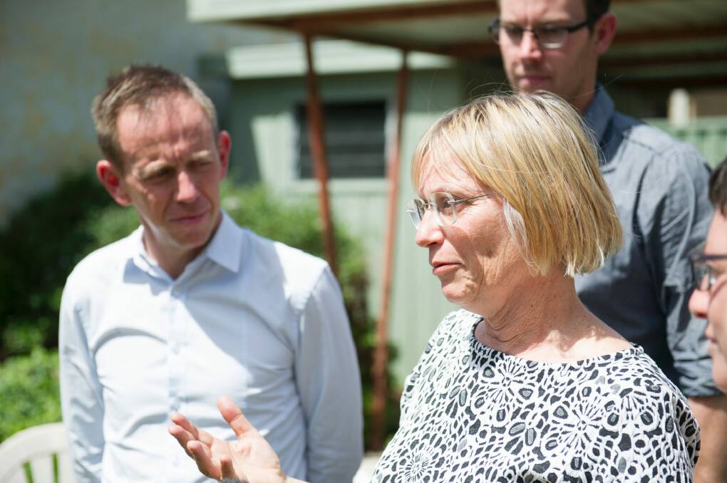 The Greens' Caroline Le Couteur, likely to be elected, with Shane Rattenbury at a Greens celebration in Reid on Sunday. Photo: Jay Cronan