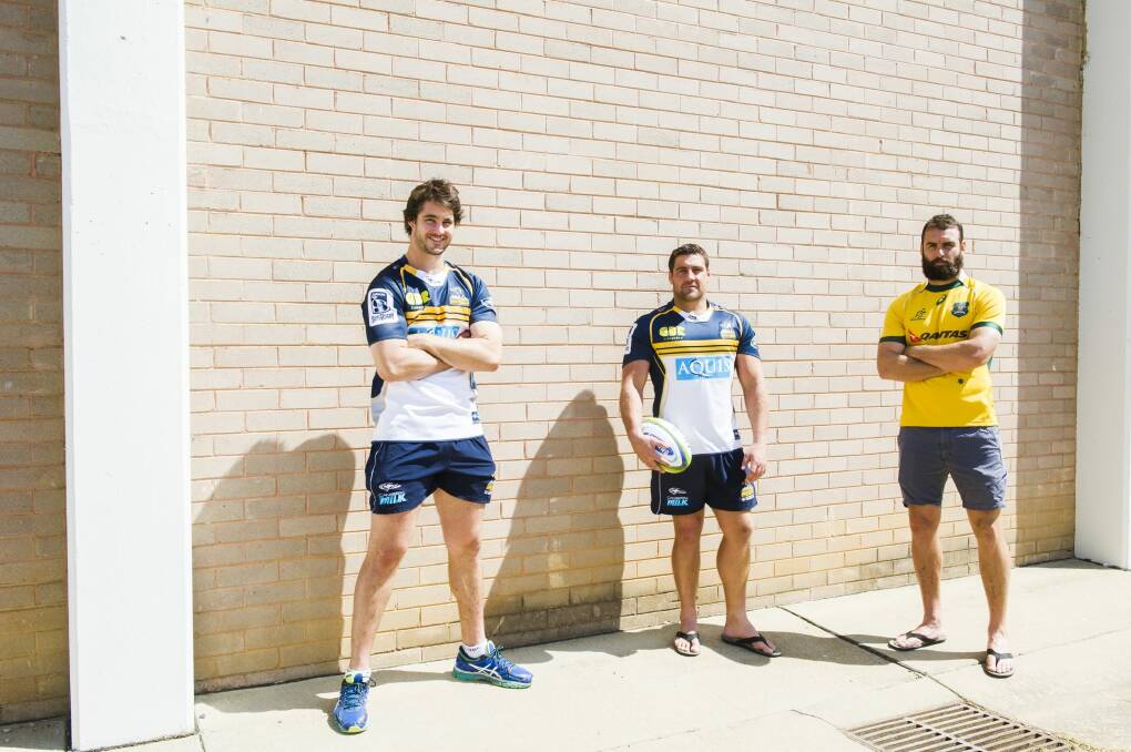 Sam Carter, Josh Mann-Rea and Scott Fardy have re-signed with the ACT Brumbies. Photo: Rohan Thomson