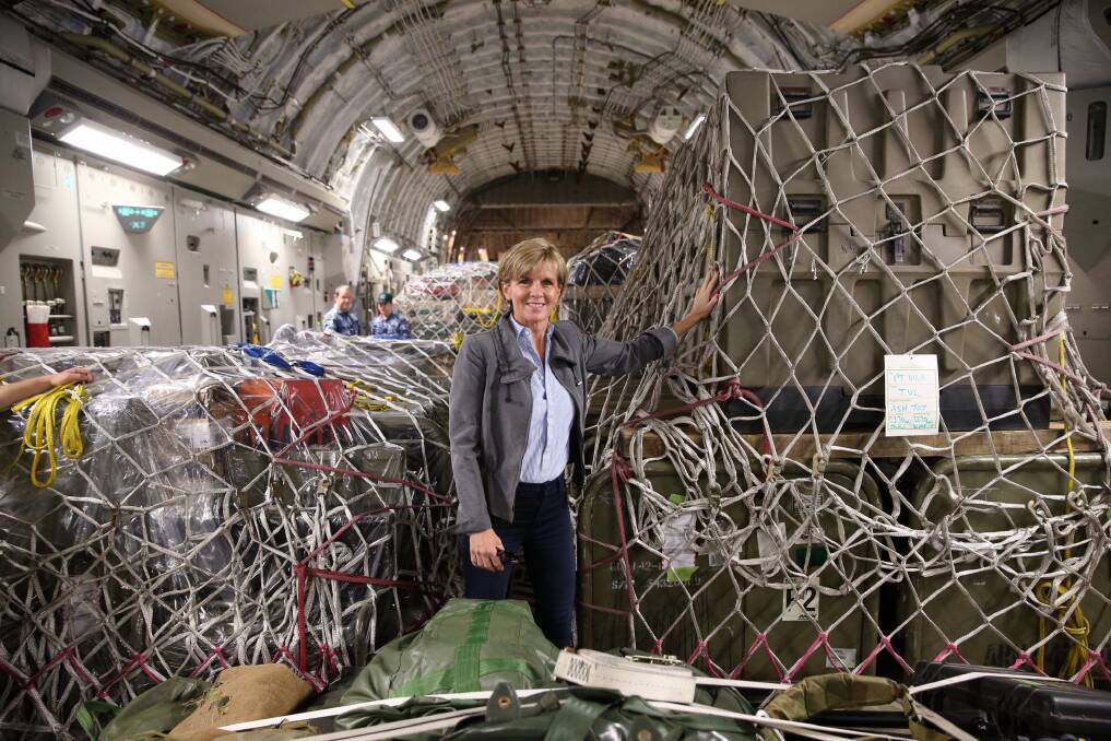Foreign Affairs Minister Julie Bishop with Australian aid supplies bound for Vanuatu earlier this year. Photo: Andrew Meares