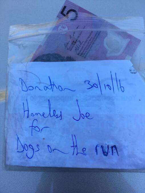 A donation by a homeless man in Canberra to  local rescue dog organisation ACT Rescue and Foster (via Dogs on the Run). Photo: Carolyn Kidd