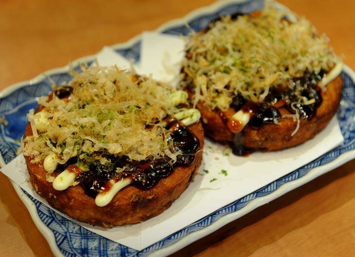 Okonomiyaki  Japanese pancakes at Tasuke. Photo: Richard Briggs
