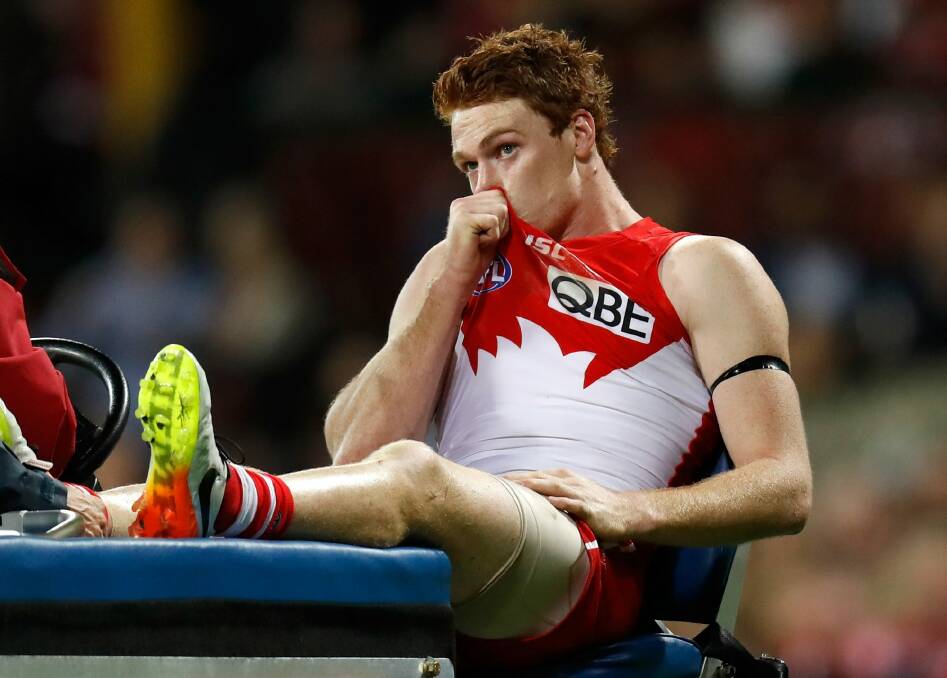 The Swans' Gary Rohan was stretchered off during the match against Adelaide last Saturday, but was running again on Wednesday.  Photo: Getty Images/AFL Media