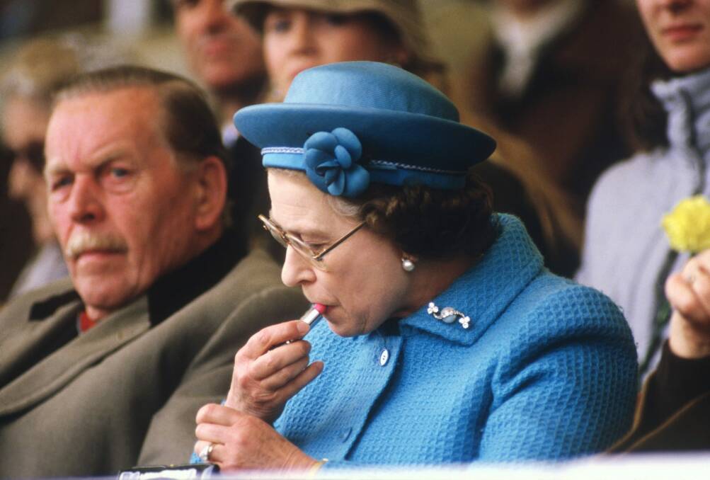 The Queen prepping her pout at an equestrian event at Windsor in 1985. Photo: David Levenson