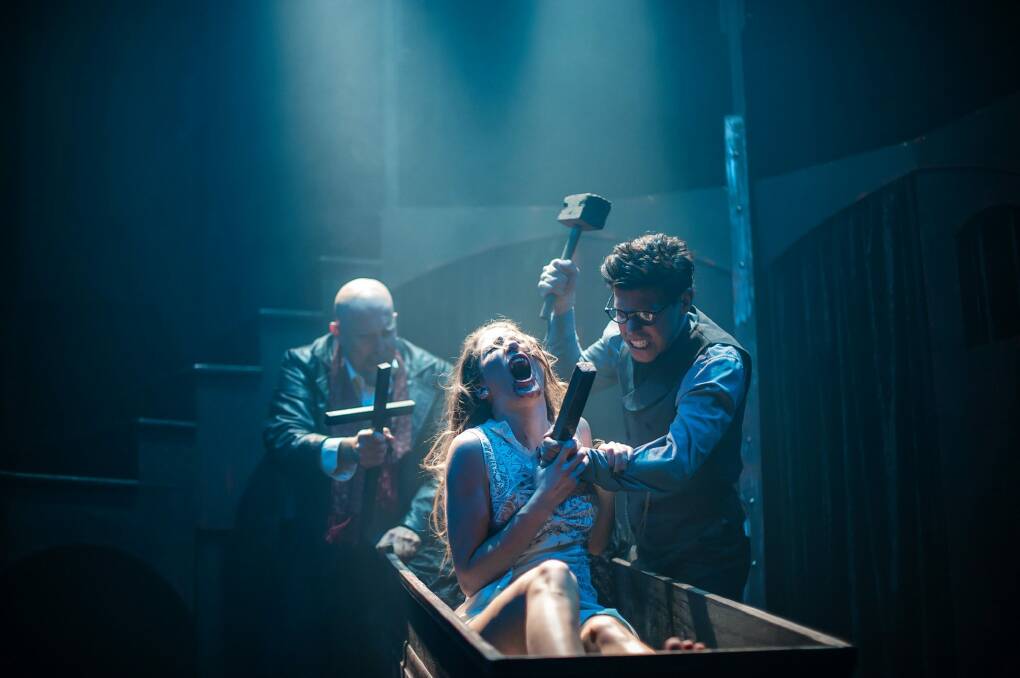 David Whitney as Van Helsing, left, Adele Querol as Lucy, and Ross Balbuziente as Seward. Photo: Dylan Evans