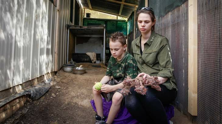 Kayla Stewart and her son Jaidyn, 8, are in shock after their dog Dexter was accidentally put down by Domestic Animal Services last week. Photo: Katherine Griffiths