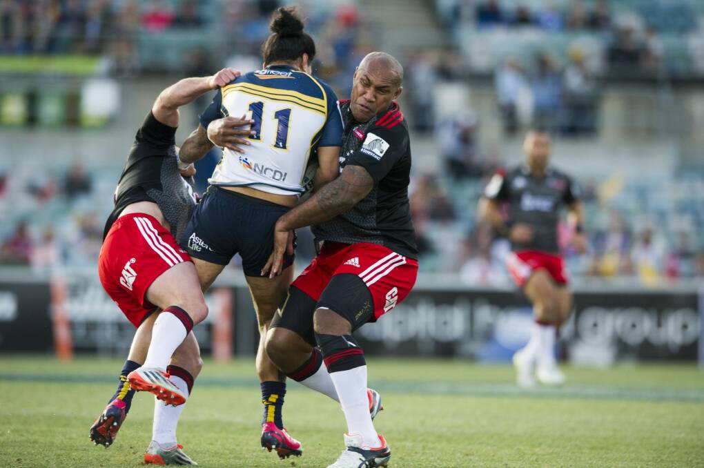 Giant collision: Nemani Nadolo and Joe Tomane will be teammates at Montpellier in France next year. Photo: Jay Cronan