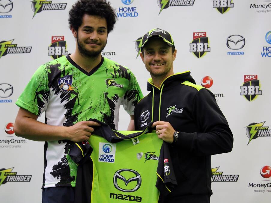 Fast bowler Joe Slater, with Beau Casson, has won a rookie contract with the Sydney Thunder. Photo: Sydney Thunder
