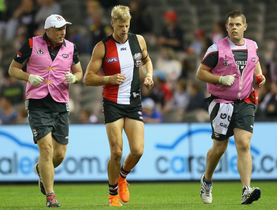 St KIlda's Nick Riewoldt is back from injury to take on the Bulldogs this weekend, along with Leigh Montagna. Photo: Getty Images