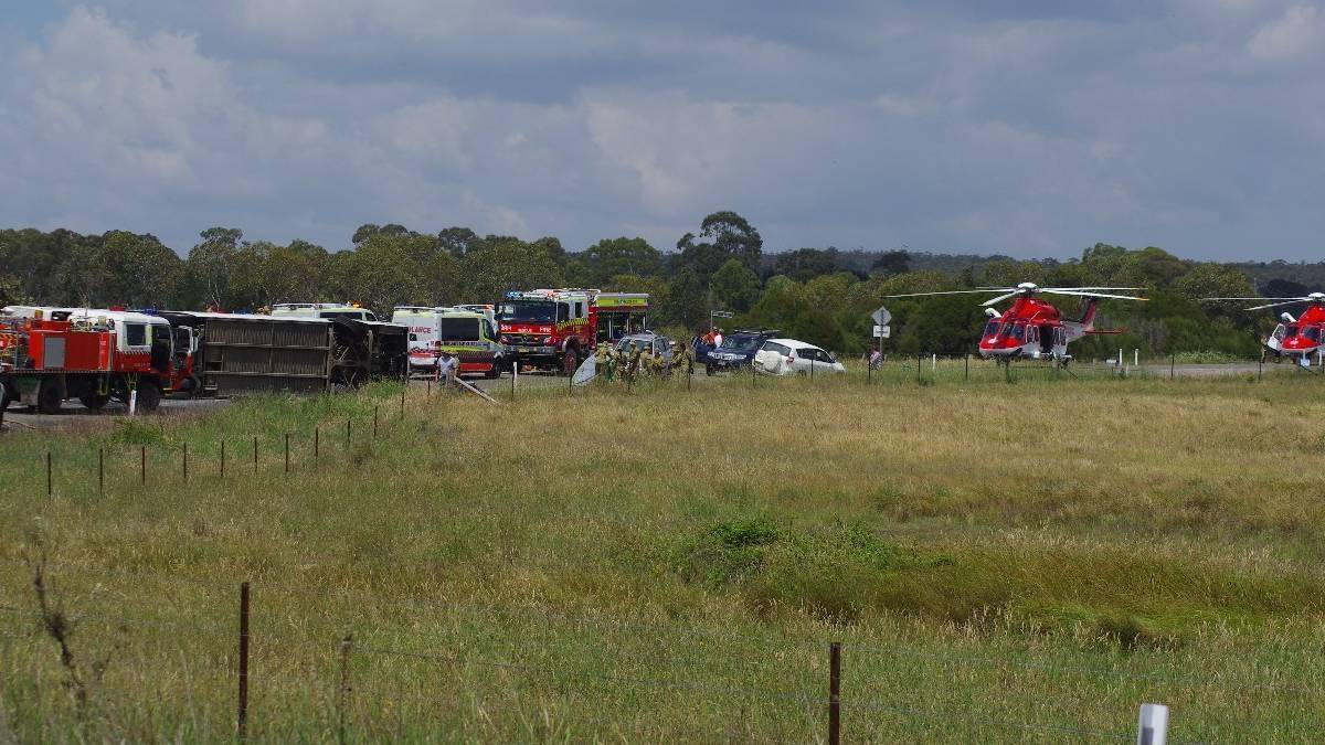 Three passengers from the bus were airlifted to hospital. Photo: Goulburn Post