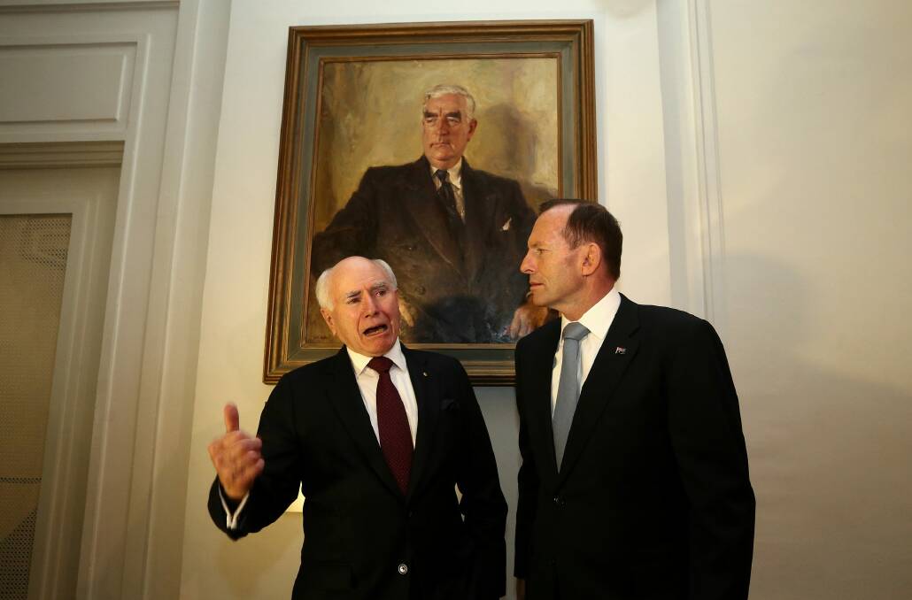 Former prime ministers John Howard with Tony Abbott have joined the '"no" campaign. Photo: Alex Ellinghausen