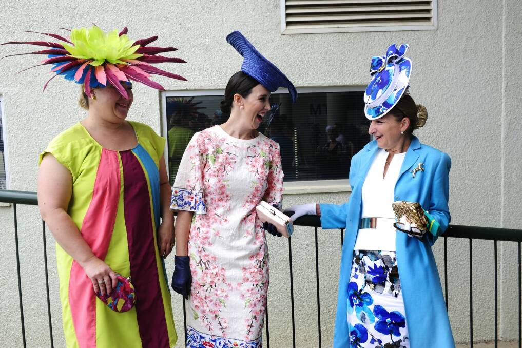 Bianca Kennelly, Sally Martin and Deb Parish at Thoroughbred Park in Canberra for Melbourne Cup Race Day. Photo: Melissa Adams